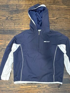 Reebok Navy and White Windbreaker Hooded Pullover
